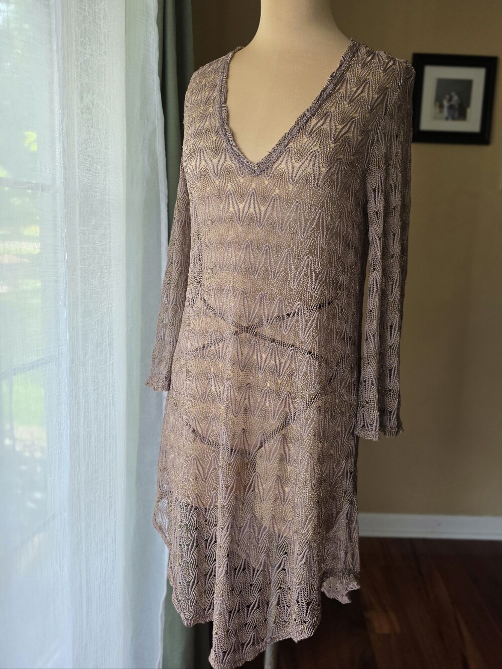 Elif by Jordan Taylor Taupe Gold Metallic Swim Cover Up Tunic Medium USA Small